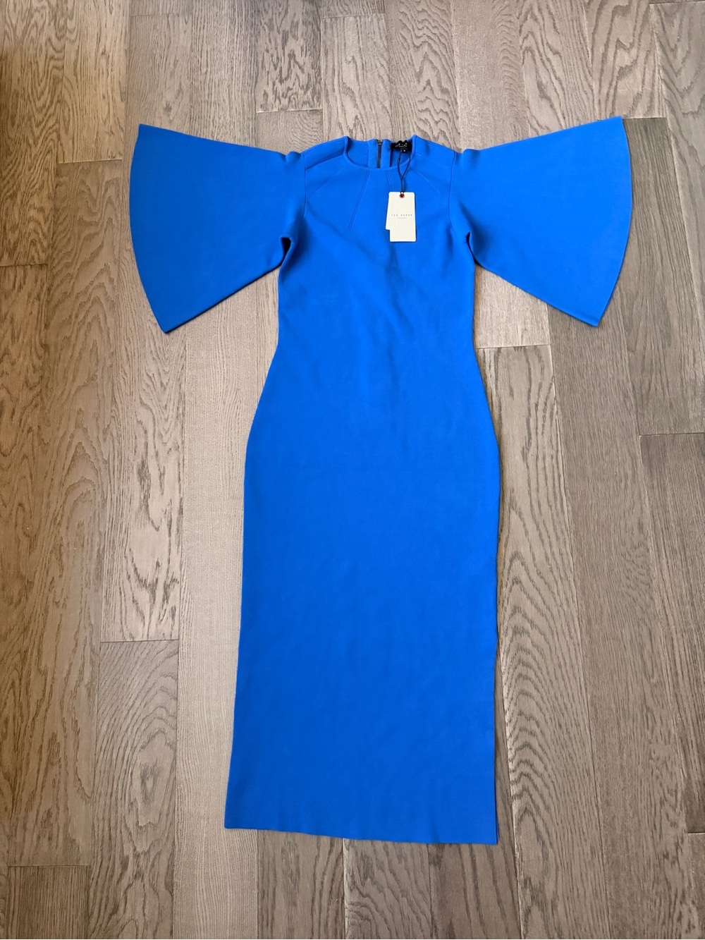 NWT Ted Baker Lounia Blue Fluted Sleeve Midi Dress Size 3